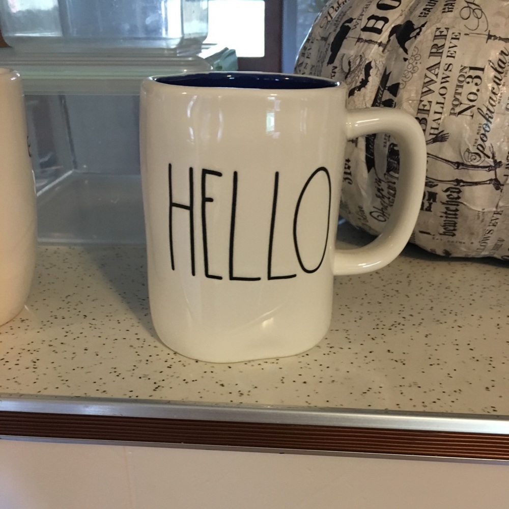 LL Rae Dunn hello mug with blue inside